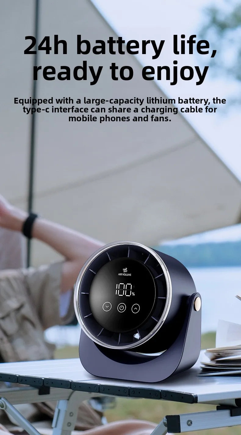 USB Rechargeable Mini Desk Fan Silent Office Home Hanging Wall Standing Long Battery Life