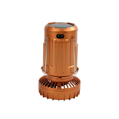 Solar fan lamp, portable, telescopic, with extendable switch and lithium battery and emergency light.