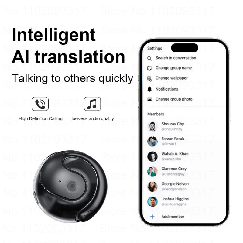 AI Real-time Language Translation Earphone Bluetooth TWS Smart Instant Scan Translator Device Wireless Headphone EarHook Earbuds